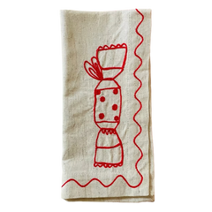 Embroidered Christmas Cracker Linen Napkins | Set of 4