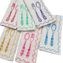Embroidered Cutlery Linen Napkins | Set of 6