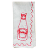 White towel with red ketchup bottle design on a white background. Embroidered Linen Napkins | See & Quin | Shop Fodder