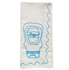Textured towel with blue embroidered design of a mayonnaise jar on a white background. Embroidered Linen Napkins | See & Quin | Shop Fodder
