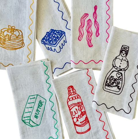 Embroidered Pancake Linen Napkins | Set of 6
