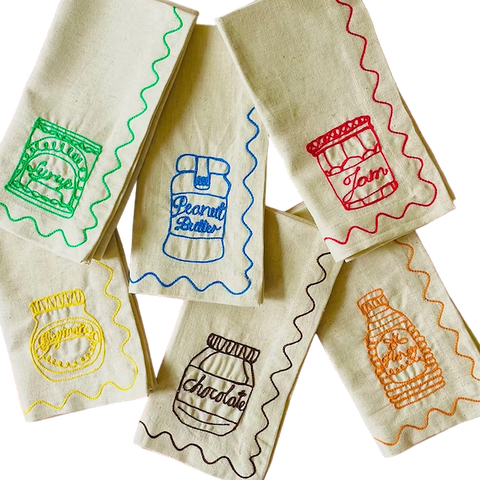 Embroidered Preserves Linen Napkins | Set of 6