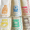 Set of embroidered napkins with colorful illustrations of food items on a white background. Embroidered Linen Napkins | See & Quin | Shop Fodder