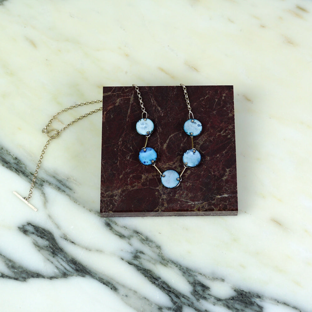 Small Four Circle Burnt Blue Enamel Necklace