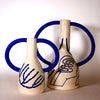 two handmade ceramic jugs with blue oversized handles and a blue painted pattern | Sophie Alda | Kentish Town Stores 