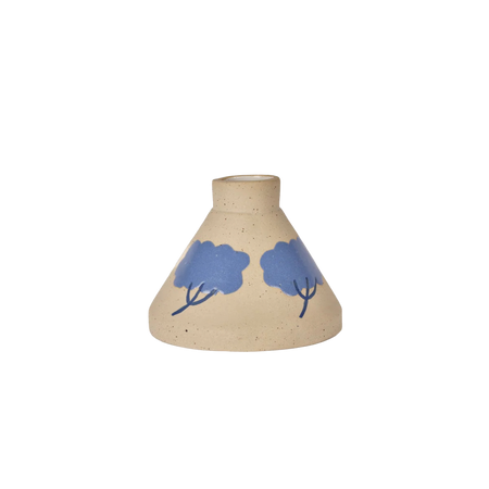 Ceramic vase with blue floral designs on a white background. Sophie Alda | Shop Fodder