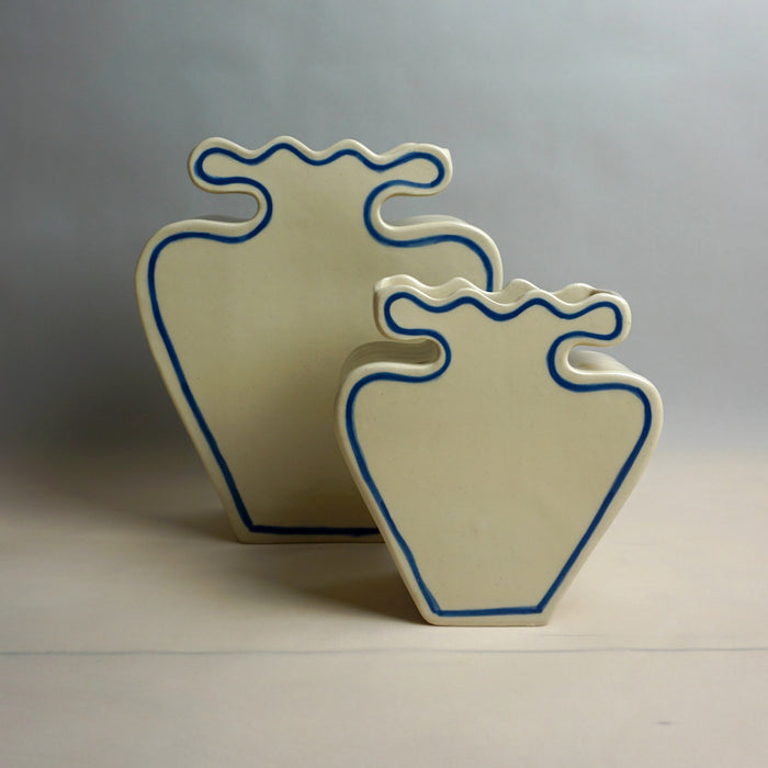 Two ceramic vases with blue rims on a gray background | Studio ERS | Shop Fodder