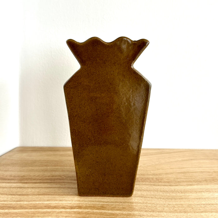 Honey ceramic vase on a wooden surface with a white background. Studio ERS | Ceramic Vase | Shop Fodder