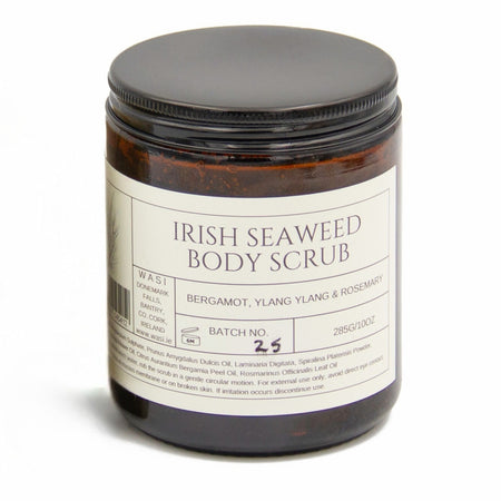 Jar of Irish Seaweed Body Scrub with a label on a white background | Seaweed Body Scrub | WASI Seaweed | Shop Fodder