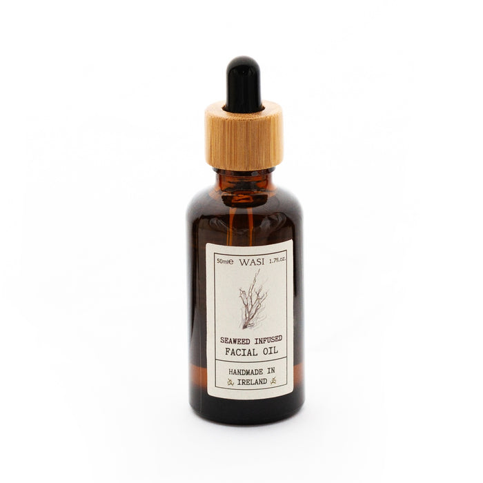 Facial oil bottle with dropper on a white background | Infused Seaweed Facial Oil | WASI Seaweed | Shop Fodder
