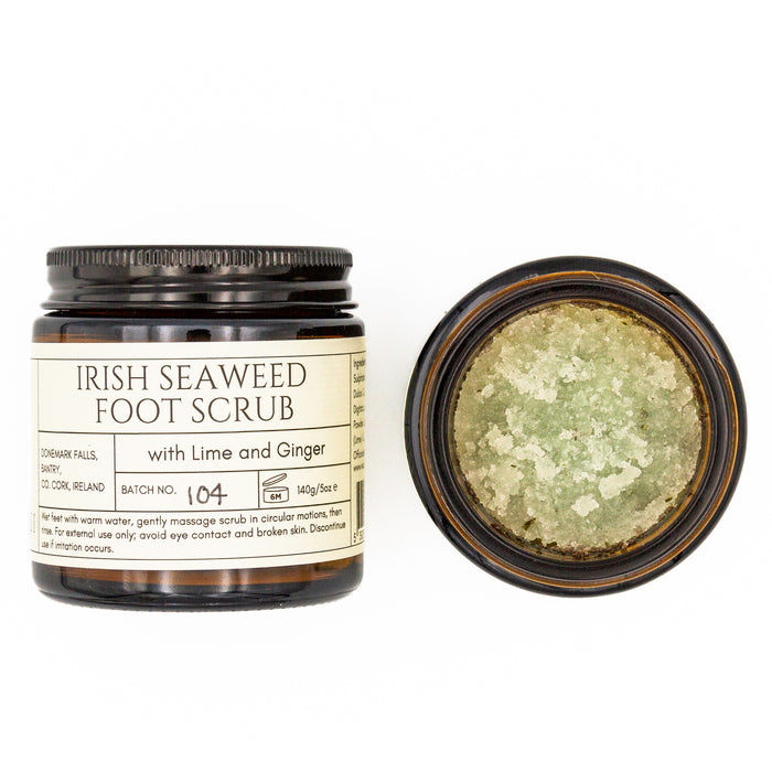 Irish Seaweed Foot Scrub with Lime and Ginger in a jar on a white background | Seaweed Foot Scrub | WASI Seaweed | Shop Fodder