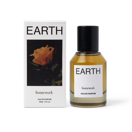 Perfume bottle and packaging labeled 'Earth' by Homework on a white background | Homework Store | Shop Fodder