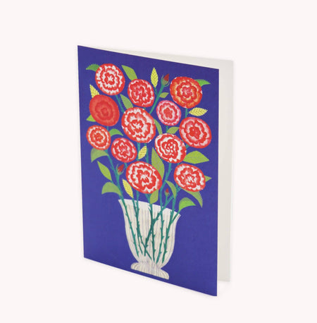Greeting card with red floral design on a blue background.  | Hadley Paper Goods | Shop Fodder