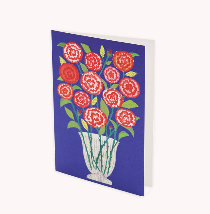 Greeting card with red floral design on a blue background.  | Hadley Paper Goods | Shop Fodder