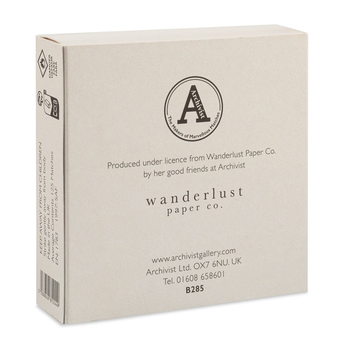 Wanderlust Paper Co. packaging with branding and contact information. - Matches | Archivist Gallery | Shop Fodder