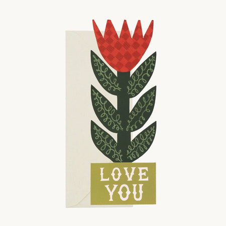 Card with a red flower design and 'LOVE YOU' text on a white background  | Hadley Paper Goods | Shop Fodder