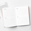 Open planner with coffee and pencils on a white surface. 2026 Planner | Kinshipped | Shop Fodder