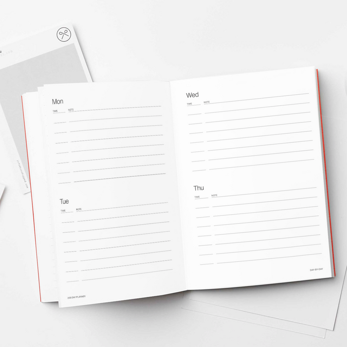 Open planner with coffee and pencils on a white surface. 2026 Planner | Kinshipped | Shop Fodder